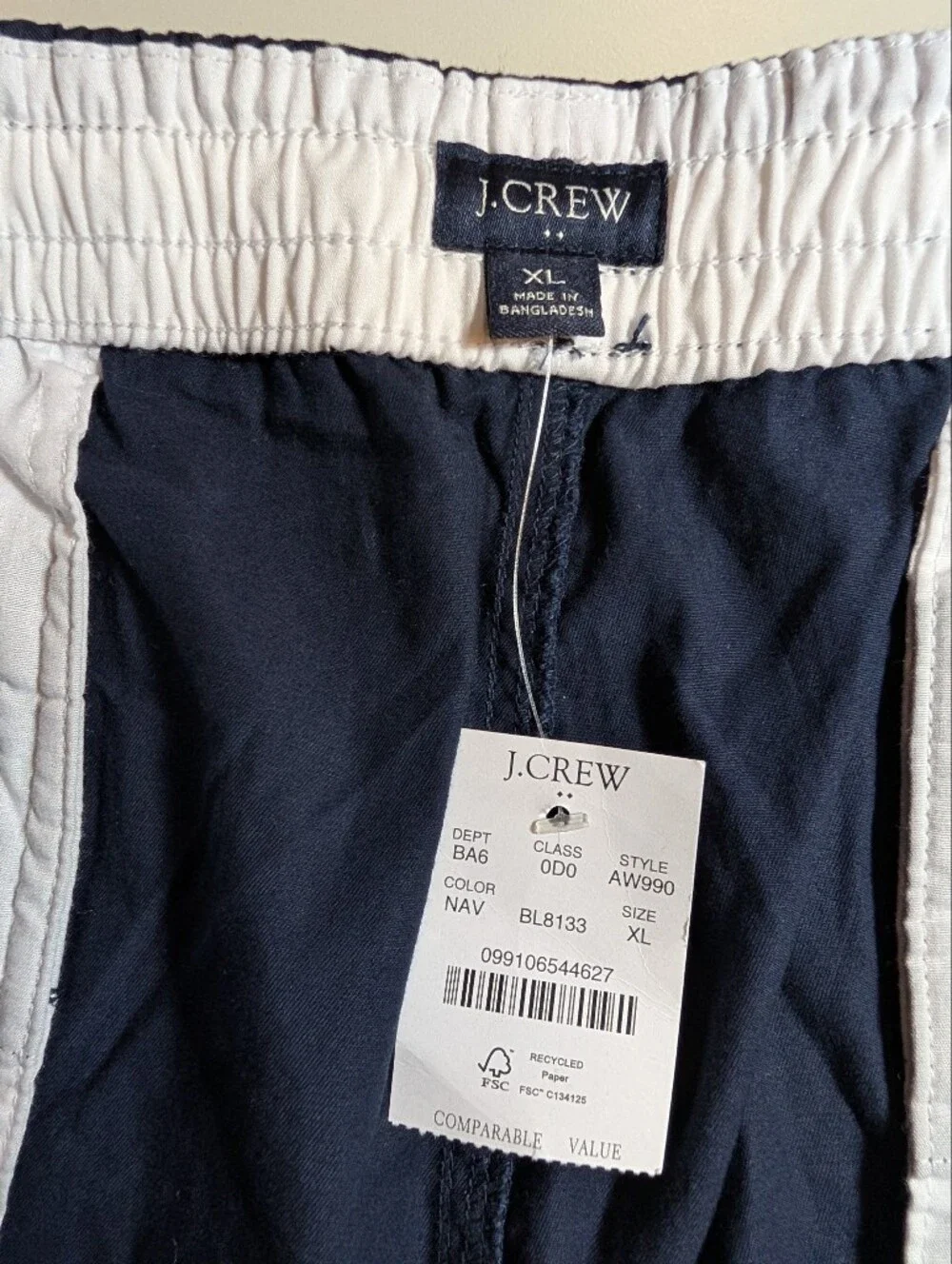 J Crews Men's XL Navy Drawstring Casual Shorts NWT